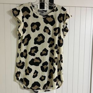 Cheetah Print Top With Ruffle Sleeve